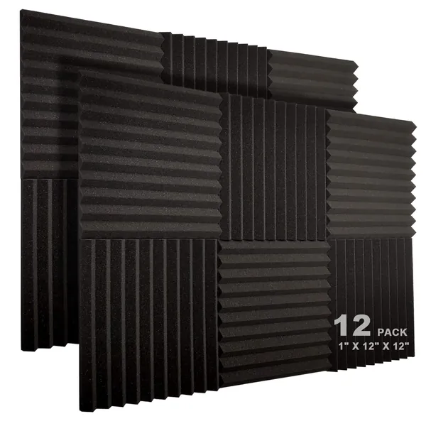 JBER 12 Pack Acoustic Foam Panels, 1" X 12" X 12" Studio Soundproofing Wedges Fire Resistant Sound Proof Padding Acoustic Treatment Foam (Black) - 12 Pack - Black