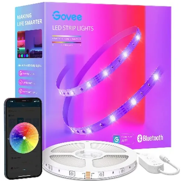 Govee 50ft LED Strip Lights, Bluetooth RGB LED Lights with App Control, 64 Scenes and Music Sync LED Lights Strip for Bedroom, Living Room, Kitchen, Party, ETL Listed Adapter