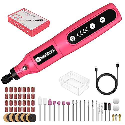 HARDELL Mini Cordless Rotary Tool, 5-Speed 3.7V rechargeable Rotary Tool Kit with 61 Accessories, USB Charging Multi-Purpose Power Tool for Sanding, Polishing, Drilling, Etching, Engraving, DIY Crafts - Pink-3.7v