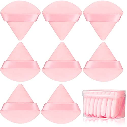 8 Pcs Cotton Powder Puff Face,JASSINS Triangle super soft Both dry and wet Makeup Setting Puff,For Concealer/Loose Powder/Body Powder/Foundation/Blush Makeup Sponge Set (Pink) - Pink