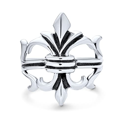 Bling Jewelry Personalize Wide Antique Style Oxidized Religious .925 Sterling Silver Fleur De Lis Ring For Women For Men - Silver - 7