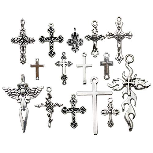 iloveDIYbeads 100g (About 42pcs) Craft Supplies Antique Silver Jesus Christ Cross Charms Pendants for Crafting, Jewelry Findings Making Accessory for DIY Necklace Bracelet (M266) - M266