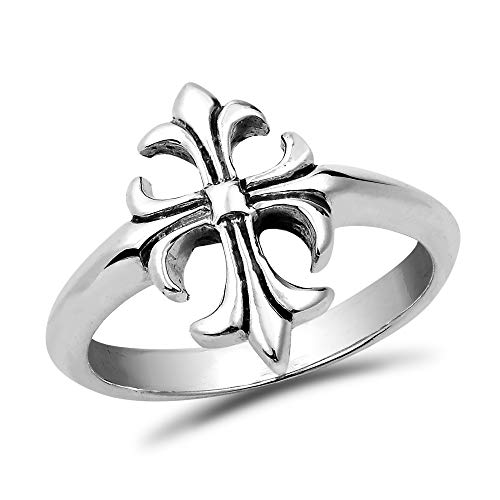 AeraVida Vintage Beautifully Elegant Lily Flower .925 Sterling Silver Cross Ring - 8