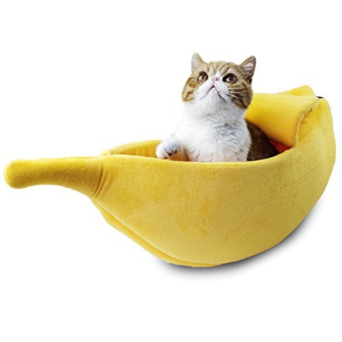 · Petgrow · Cute Banana Cat Bed House Large Size, Christmas Pet Bed Soft Cat Cuddle Bed, Lovely Pet Supplies for Cats Kittens Rabbit Small Dogs Bed,Yellow - Large - Banana