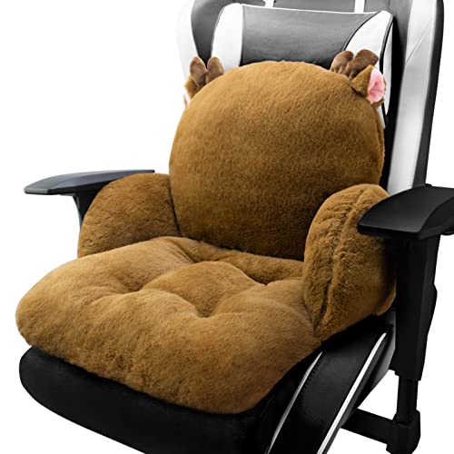 QYA Computer Chair Cushion Brown, Cute Seat Cushion with Backrest Non-Slip, Kawaii Chair Pillow for Gamer Chair, Comfy Chair Cushion for Bedroom (32"x 18", Brown Elk) - Brown Elk