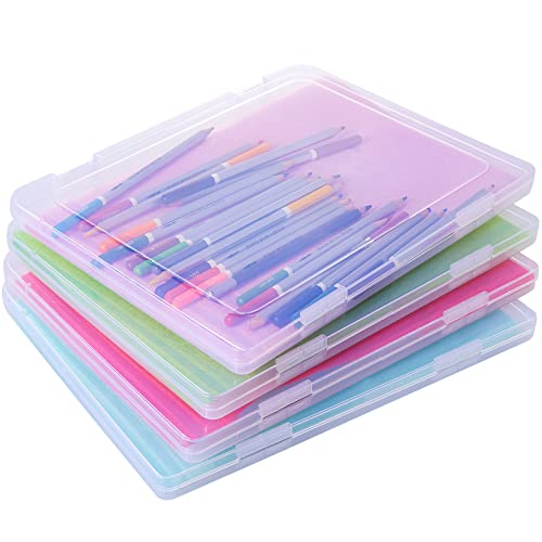 A4 Clear Portable Project Case Thick Scrapbook Paper Storage Box with Handle Plastic File Box Document Case Photo Storage Containers Plastic Protectors for Magazines Stamps Photos Art Craft (4 Pcs) - 4
