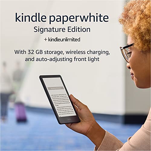 Kindle Paperwhite Signature Edition (32 GB) – With a 6.8" display, wireless charging, and auto-adjusting front light – Without Lockscreen Ads + 3 Months Free Kindle Unlimited (with auto-renewal)- Black - Black - With 3 Months Free Kindle Unlimited - Without Lockscreen Ads