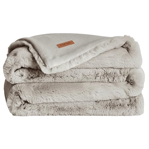 UnHide Marshmallow - Faux Fur Blanket - Heavy Weight, Extra Soft Blanket - Made from Recycled Materials - Machine Washable - Queen Size (60" x 80") - Greige - Greige
