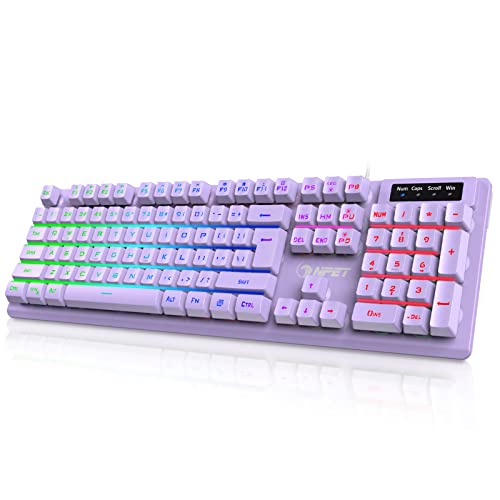 NPET K10 Gaming Keyboard, RGB Backlit, Spill-Resistant Design, Multimedia Keys, Quiet Silent USB Membrane Keyboard for Desktop, Computer, PC (Purple) - 104 Keys-Purple - Purple