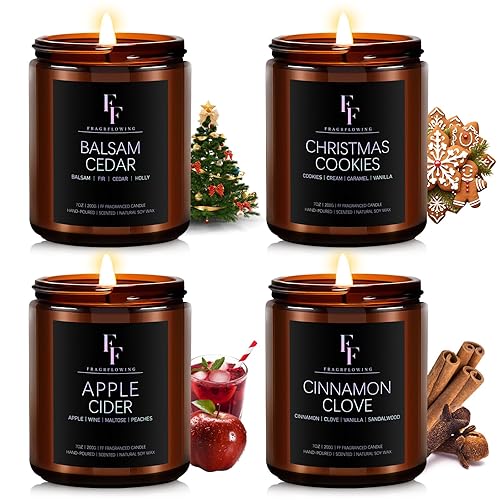 Christmas Candles Set, Christmas Scented Candles for Home, 4 Pack Holiday Candles Natural Soy Candles, Christmas Gifts for Women Men, Winter Fragrance of Balsam Cedar/Cookies/Apple Cider/Cinnamon - Balsam Cedar/Cookies/Apple Cider/Cinnamon - Christmas Candle
