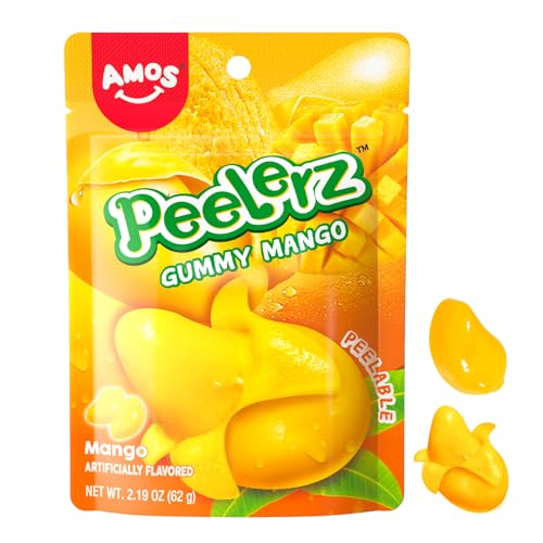 Amos Peelable Mango Candy, Peelerz Gummy Mango Peeling Candy, 2.19oz Resealable Bag (Pack of 8) - Mango - Peelerz Mango 8Pack 2.19oz