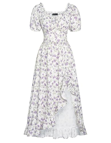 Scarlet Darkness Summer Floral Milkmaid Dress Cottagecore Corset Dress with Pockets - Medium - Purple Floral