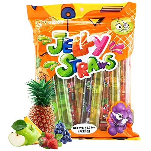 Apexy Jelly Straws, Fruit Jelly Filled Strips, Tiktok Candy Trend Items, Assorted Fruit Jelly Sticks, 15.23oz (432g)