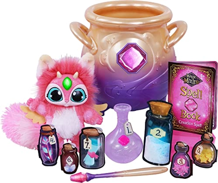 Magic Mixies Magical Misting Cauldron with Interactive 8 inch Pink Plush Toy and 50+ Sounds and Reactions, Multicolor (14651)