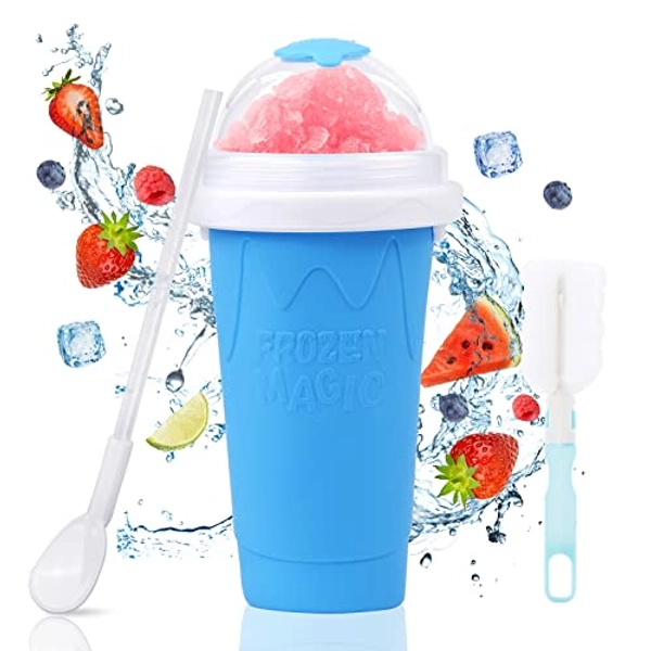 susimond Premium Slushy Maker Cup, Durable Slushie Maker Cup for Christmas with Cup Brush Straw and Spoon, Portable Quick Frozen Smoothies Squeeze CoolingCup for Milk Drinks and Juices