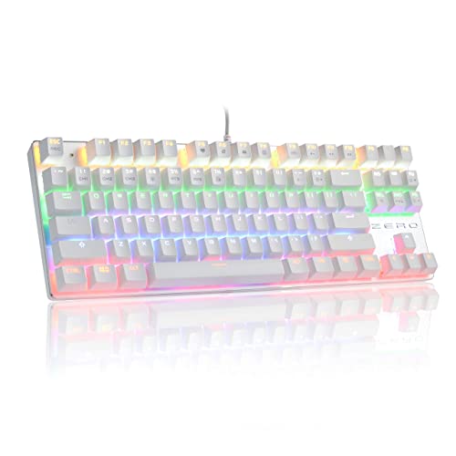 HiveNets Teclado mecánico, 87 Teclas Interruptores Azules Teclado retroiluminado RGB Anti-Fantasma para Juegos (Blanco) - 87 Key - Blanco