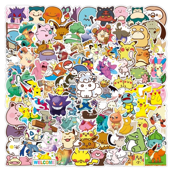 100PCS Pokemon Stickers Cute Pokemon Laptop Decal Waterproof Stickers