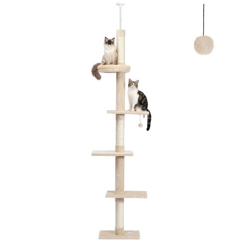 PAWZ Road Cat Tree 5-Tier Floor-to-Ceiling Cat Tower - Beige
