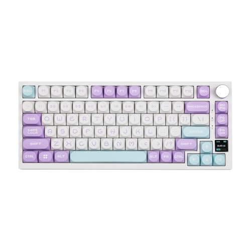 EPOMAKER Ajazz AK820 Pro 75% Gasket-mounted Mechanical Keyboard with TFT Screen, 3 Modes(BT 5.1/2.4G Wireless & Type-C Wired), Sound Dampening Foams (White Purple MOA, Ajazz Flying Fish Switch) - Ajazz Flying Fish Switch - White Purple - MOA Profile