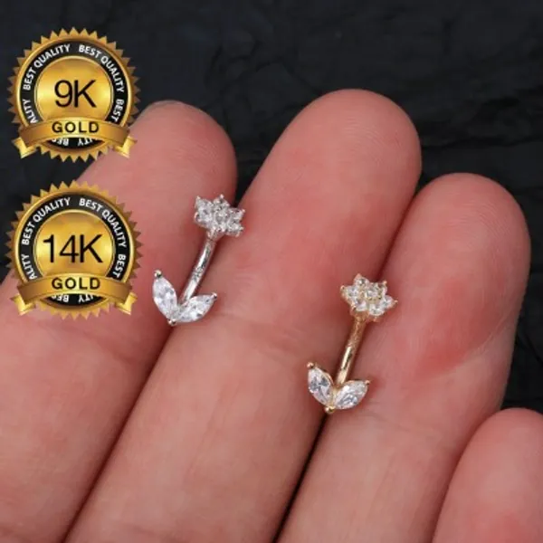 14K & 9K 6mm Gold Flower Sparkle Curved Barbell/16g Rook | Etsy