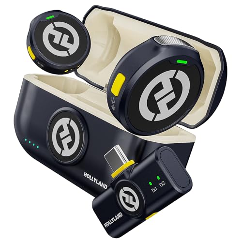 Hollyland Lark M2 Wireless Lavalier Mikrofon USB C für Android Handy iPhone 15, 48kHz/24 bit Hi-Fi Audio 30H Dauer 300m Reichweite, ENC Antischall Ansteckmikrofon kabellos für Vlog YouTube Influencer - Lark M2 für USB-C(1 RX+ 2 TX) - Schwarz