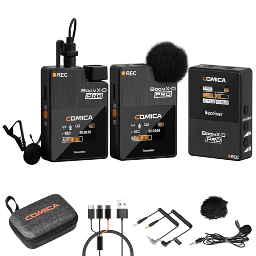 Comica BoomX-D PRO Wireless Lavalier Microphone System with Internal Recording,USB-C Digital Output,Safety Track, Wireless Lapel Mic for DSLR Camera/iPhone/Android/PC/Vlog/Live Streaming - BoomX-D PRO D2(B)