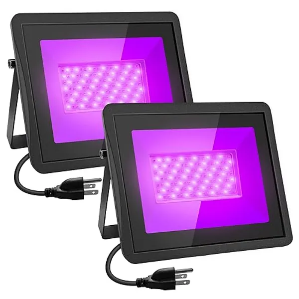 Black Lights TyTopFan 2 Pack 100W IP66 Waterproof Black Flood Light with Plug (6ft Cable) for Blacklight Party, Stage Lighting, Fluorescent Poster and Neon Glow in The Dark Night (100w)