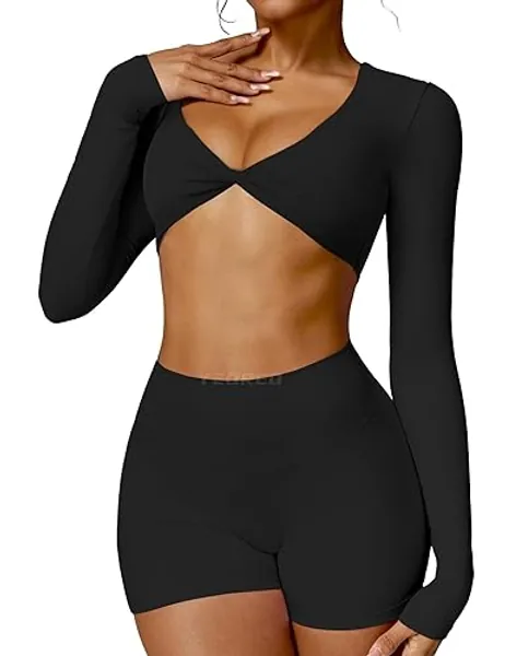 YEOREO Kyla Women Crop Top Long Sleeve Padded Sports Low Medium Impact Yoga Shirt Workout