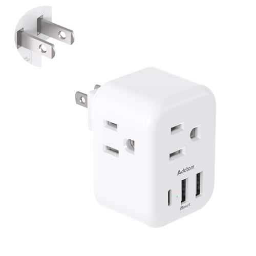 Addtam US to Japan Plug Adapter, 2 Prong to 3 Prong Outlet Adapter with 3 AC Outlets 3 USB Ports(1 USB C), Travel Power Plug Adaptor for USA to Japanese Canada Mexico Philippines Peru, Type A - Type A Japan USA China - 1 Pack