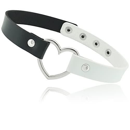 ETHOON Love Heart Adjustable Leather Choker Punk PU Necklace Goth Choker Soft Collar Chain for Women Girls - Heart-BlackWhite