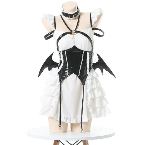 Seductive Succubus Maid Costume in Luxurious Vegan Leather - Black