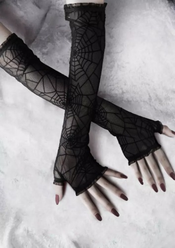 Spider Web Lolita Gloves - Black