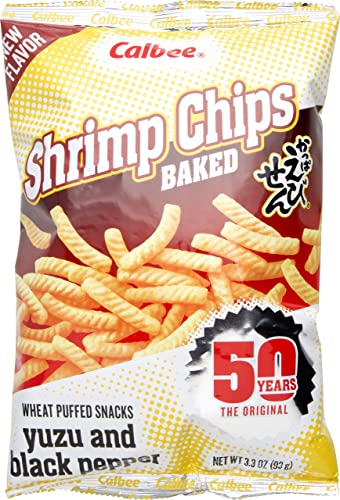 Calbee Shrimp Chips Yuzu Pepper, 3.3 oz (Pack of 3) - Yuzu & Black Pepper - 3.3 Ounce (Pack of 3)