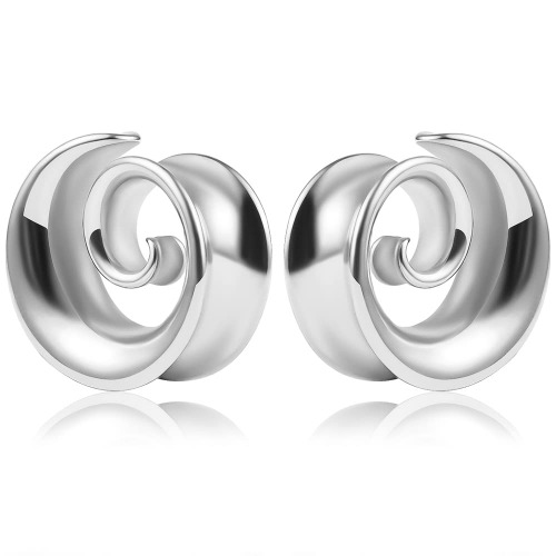 Atomhole 2PCS Spiral Saddle Ear Tunnels Plugs 316 Stainless Steel Ear Gauges Hypoallergenic Earrings Expander Stretcher Piercing Body Jewelry 0g-1"(8mm-25mm) - 16mm(5/8") - Silver