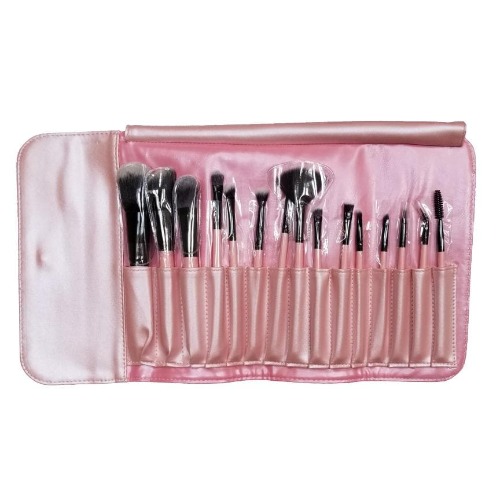 Set of 15 Professional Makeup Brushes - Soft Synthetic Hair - Pink