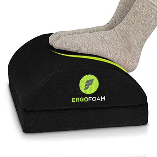 ErgoFoam Adjustable Foot Rest Under Desk for Added Height | Large Premium Velvet Soft Foam Footrest for Desk | Most Comfortable Desk Foot Rest in The World for Back, Lumbar, Knee Pain (Black) - Velvet