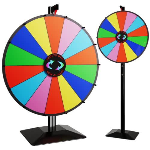 T-SIGN 24 Inch Dual Use Spinning Prize Wheel Stand, Tabletop or Floor Spinner Stand, 14 Colorful Slots with Dry Erase Marker and Eraser Win The Fortune Spin Game for Carnival and Trade Show - 24 Inch Adjustable Prize Wheel