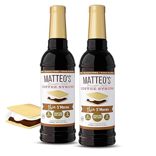 Matteo's Sugar Free Coffee Flavoring Syrup, S'Mores, Delicious Coffee Syrup, 0 Calorie, 0 Sugar Coffee Syrups, Keto Friendly, 25.4 Oz, 2Count - 750ml (Pack of 2)