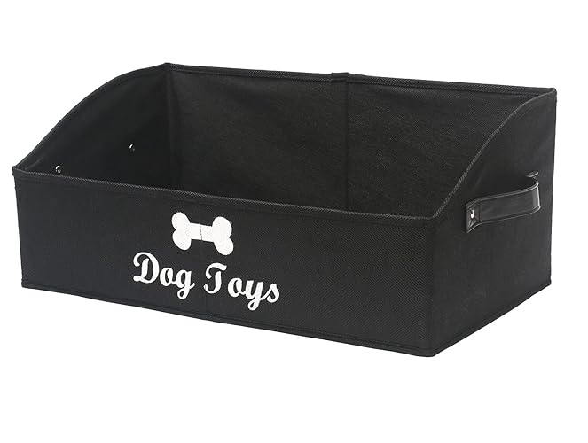Geyecete Large Dog Toy bin Dog Toy Box Storage Box - Foldable Fabric Trapezoid Organizer Boxes with Handle, Collapsible Basket for Dog Toys (Black-Dog) - Dog Toys - Black