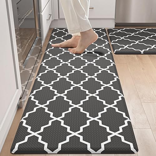 DEXI Kitchen Mat Anti Fatigue, 2 Pieces Non Slip Waterproof Kitchen Floor Mats, Comfort Cushioned Runner Rugs, Easy Clean Standing Desk Sink Mat, 17"x29"+17"x59", Black - 17"x29"+17"x59" - Black