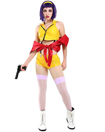 [Faye Valentine Cosplay] Cowboy Bebop Costume Bounty Hunter Cosplay Outfit Jacket Shorts And Shirt With Headband - Small