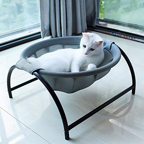 JUNSPOW Cat Bed Dog/Pet Hammock Bed Free-Standing Sleeping Bed Pet Supplies Whole Wash Stable Structure Detachable Excellent Breathability Easy Assembly Indoors Outdoors - Gray