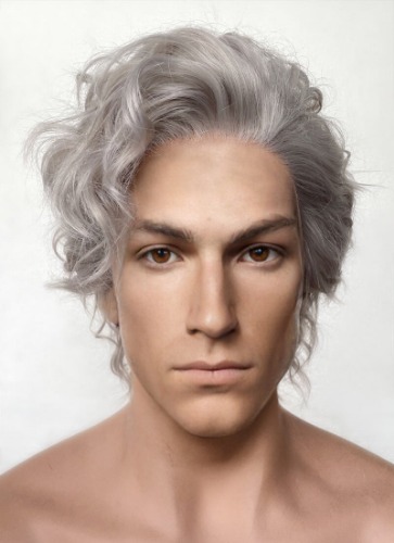 [Astarion Cosplay] - Baldur's Gate 3 Astarion Grey Curly Lace Front Synthetic Men's Wig LF6033 | Standard 22"-23"
