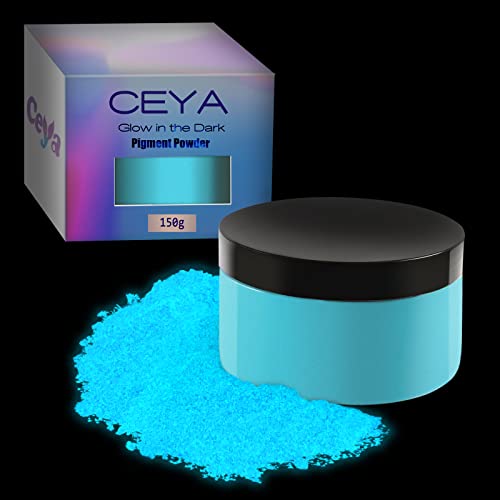 Ceya Fluorescent Blue Glow Powder, 5.3oz/150g Glow in The Dark Pigment Powder, Luminous Powder Resin Color Pigment, Fluorescent Pigment Dye for Epoxy Resin Slime Paint Nail Art Party DIY Crafts - Blue