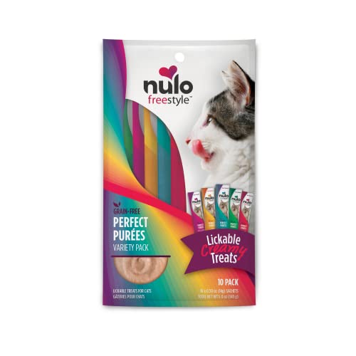 Nulo Freestyle Grain-Free Perfect Purees Premium Wet Cat Treats, Squeezable Meal Topper for Felines, High Moisture Content to Support Hydration, 0.5 Ounces in each Lickable Wet Cat Treat Pouch - Variety Pack - 10 Count (Pack of 1)