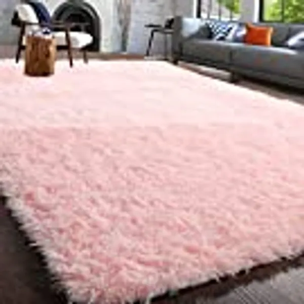 PAGISOFE Pink Fluffy Shag Area Rugs for Bedroom 5x7, Soft Fuzzy Shaggy Rugs for Living Room Carpet Nursery Floor Girls Room Dorm Rug