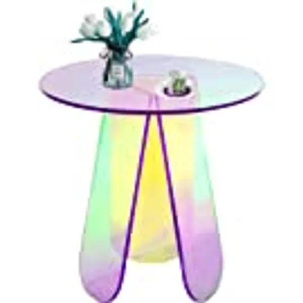 Ganggend Acrylic Colorful Coffee Table, 17.7"x15.7"x15.7" Clear Iridescent Side Table Acrylic Rainbow Colors End Table Modern Accent Night Stand Iridescent Table for Home Office