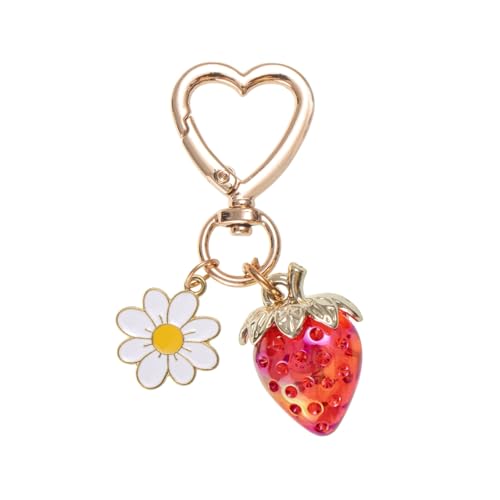 Poagoep Cute Strawberry Keychain Bag Purse Charms Heart Flower Keychain Accessories for Girls Women Gift - Red