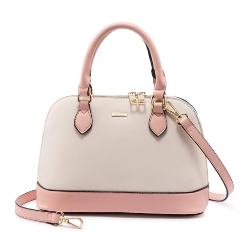 LOVEVOOK Purse for Women Small Crossbody Bags Classic Double Zip Top Handle Dome Satchel Bag - Pink/Beige
