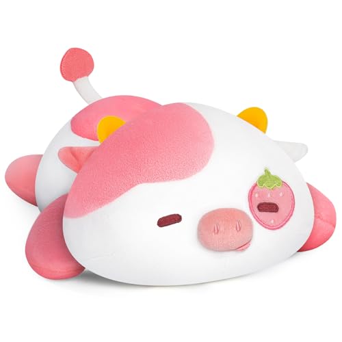 Mewaii Cute Cow Plush Pillow, Kawaii Plushies Strawberry Cow Stuffed Toys, Squishy Plushies, Cuddle Plush Pillow for Boys & Girls - Strawberry Cow